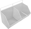 Metal Wire Basket, Hanging Kitchen Food Basket Storage, Wall Mounted Adhesive, No Drilling, Strong Viscosity, 11lb Capacity, 25.5x10x15cm, For Bathroom, Laundry (White)