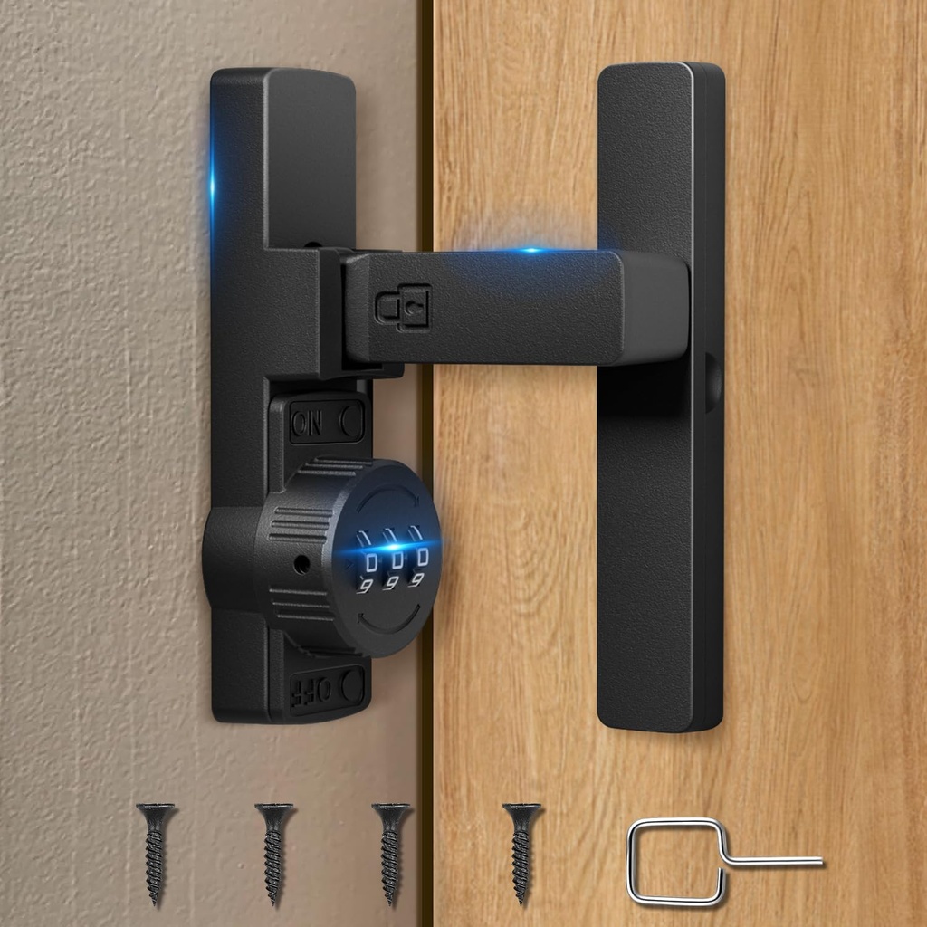 [BRSRAHYZOICA22TL] 90 Degree Flip Barn Door Lock, Small Gate Latches Hardware with 3-Digit Password Combination, Multi-Purpose Security Lock for Shed, Sliding Doors, Bifold, French Doors, Cabinets, Bathroom, Black