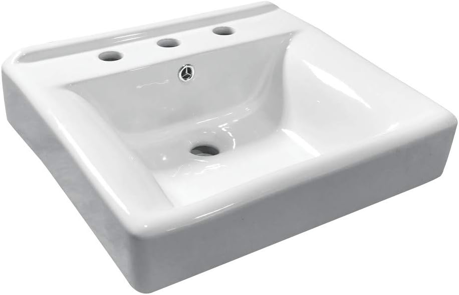 Kingston Brass EV2018W38 Concord 20" Ceramic Console Sink Basin Only (8-Inch, 3-Hole), White – Legs Not Included