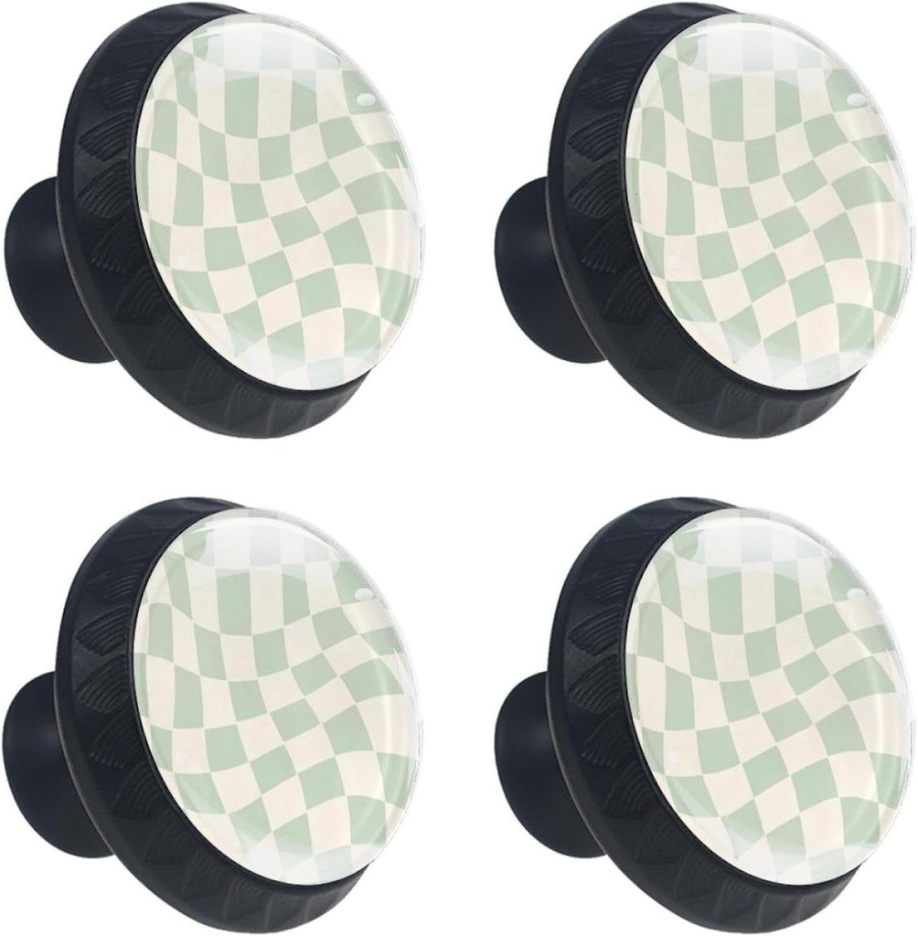 4 Pcs Sage Green Checkered Glass Drawer Knobs Black Dresser Knobs Drawer Pulls Door Knobs Dresser Drawer Handles for Kitchen Wardrobe Cupboard Hardware Furniture