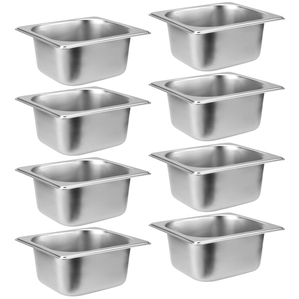 SOUJAP 8 Pack Steam Table Pans 1/6 Size x 2.5 Inch Deep, Stainless Steel Anti-Jamming Food Cooking Pans, Hotel Buffet Restaurant Catering Supplies