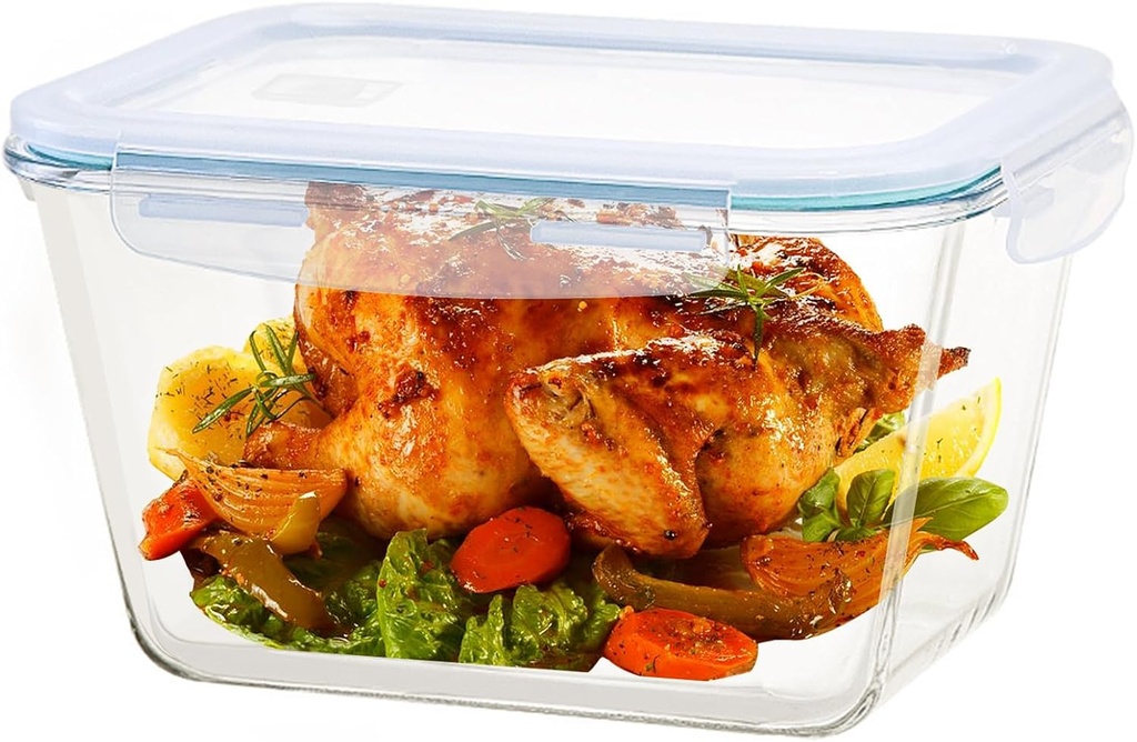 11 Cups / 88oz/ 2600 ML Large Glass Food Storage Containers with Lids, Leakproof Large Meal Prep Container for Soup Leftover Rotisserie Chicken Baking - Microwave Oven Safe