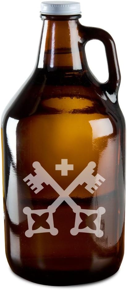 Crossed Keys Hand-Made Etched Glass Beer Growler 64 oz