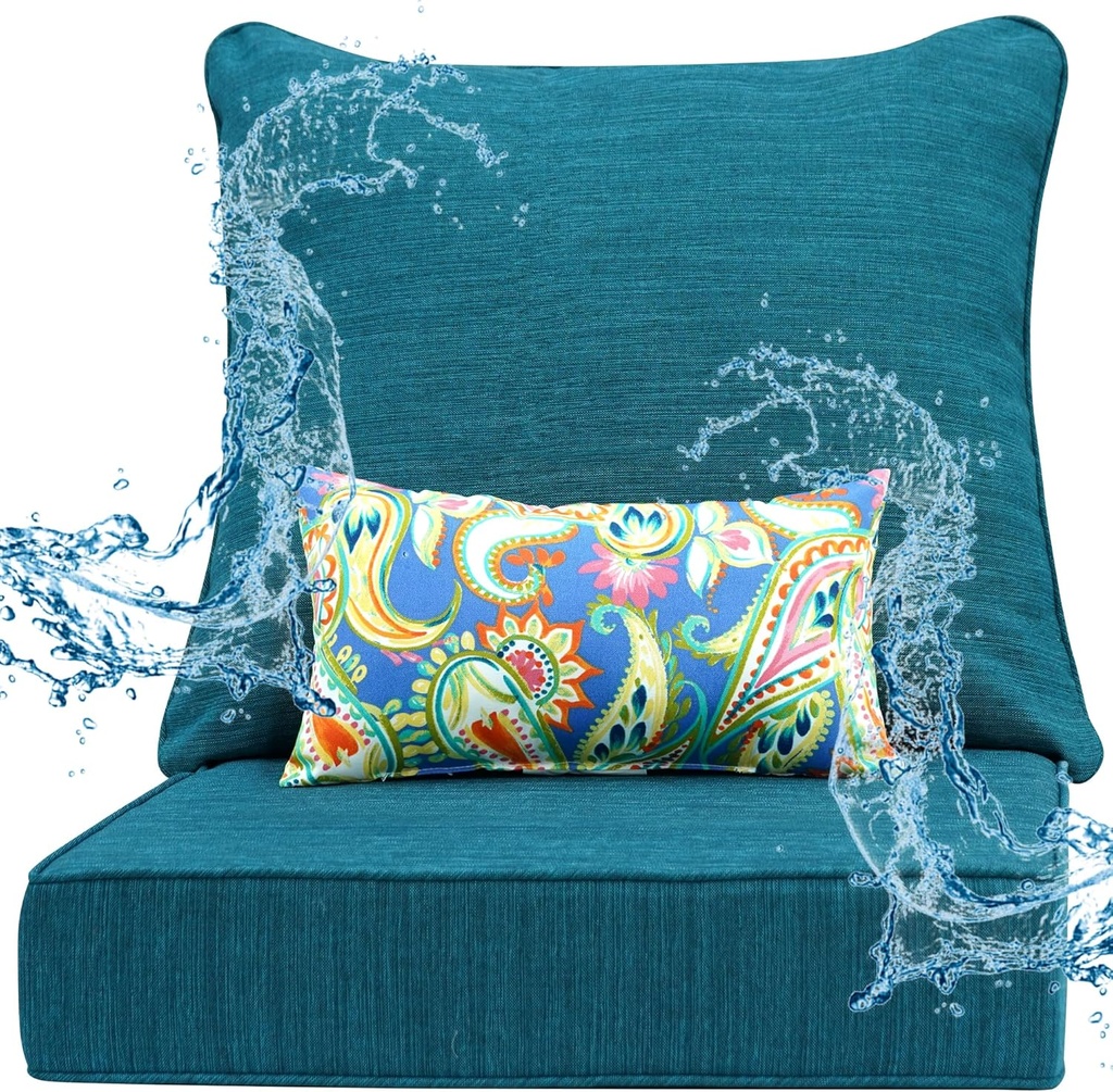 Outdoor Seat Cushion Set 24 x 22 Inch,Olefin Fabric Deep Seat Patio Cushions,Patio Furniture Cushions with Removable Cover,Rain-Proof and Fade Resistant Deep Seat Bottom & Back Cushion with Pillow