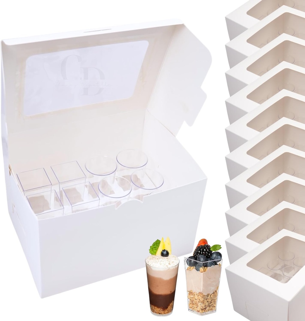Dessert Shooter Box for 12; 3oz square and round shooter cups- 10 pack