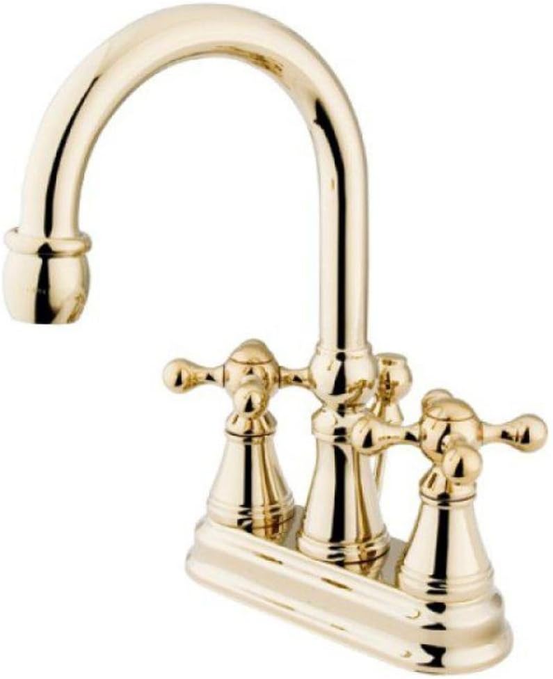 Kingston Brass KS2612KX Governor 4-Inch Centerset Lavatory Faucet with Brass Pop-Up with Knight Cross Handle, Polished Brass