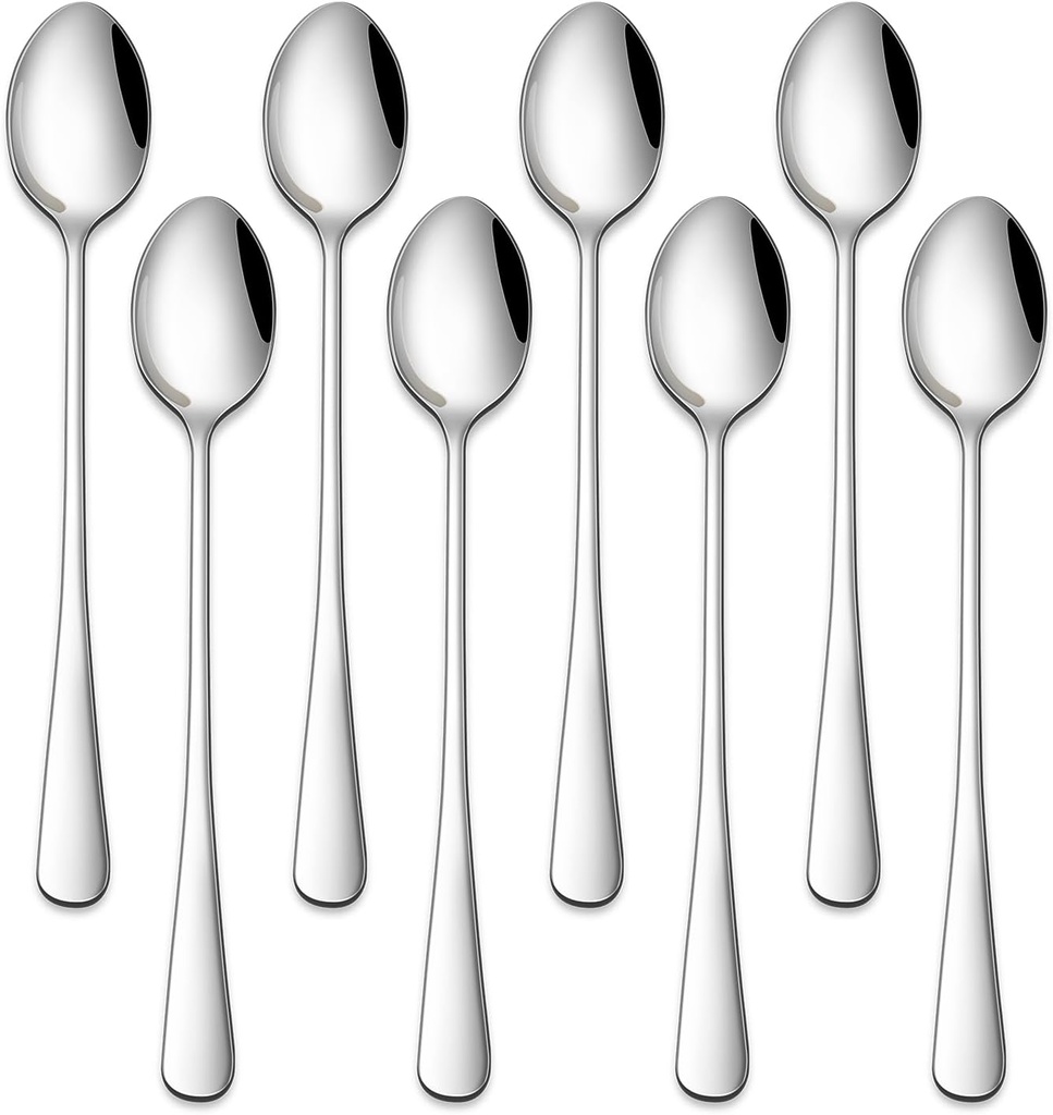 7.5 Inches Stainless Steel Iced Tea Spoons,Set Of 8 Long Stirring Spoons For Coffee,Cocktail,Ice Cream,Long Handle Iced Teaspoons For Bar
