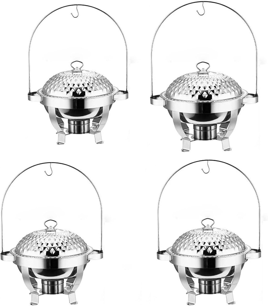 Buffet Skillet Serving Tray with Hanging Lid - Buffet Food Warmer Set, Buffet Utensils and Warming Equipment, Stainless Steel Buffet Crock Pot, Heatable Buffet Tea Tray Set(Size:6.0L,Color:Silver)