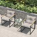 3 Piece Outdoor Bistro Set, Textilene Fabric Chairs with Integrated Cushions and Backrest, Chair of 2 with Coffee Table for Patio, Indoor, Garden, Balcony, Poolside, Gray Cushion