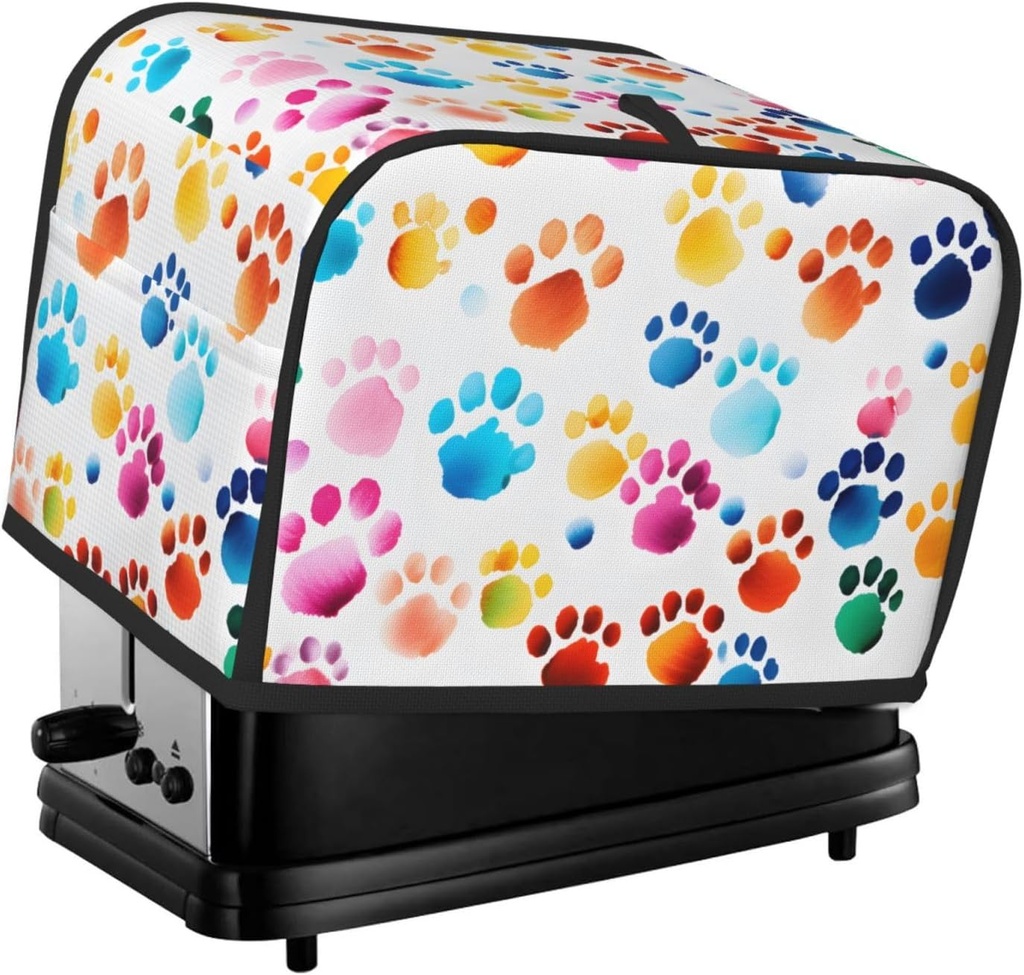 Colorful Animal Dog Paws Toaster Cover 2 Slice Washable Bread Maker Cover Decorative Kitchen Small Appliance Covers Dust Protection Stain Resistant Bread Machine Protector with Top Handle