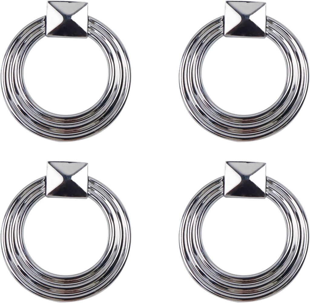 Quluxe 1.77" Diameter Cabinet Ring Pulls Handle Drop Ring Drawer Pulls Knobs Single Hole Handles- Polished Silver (Pack of 4)
