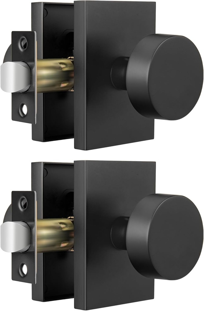 goldenwarm Black Closet Door Knob, Heavy Duty Matte Black Passage Door Knobs for for Hallway, Closet, Round Interior Door Knob, Zinc-Alloy Rectangle Rosette Indoor Doorknob (2 Pack)