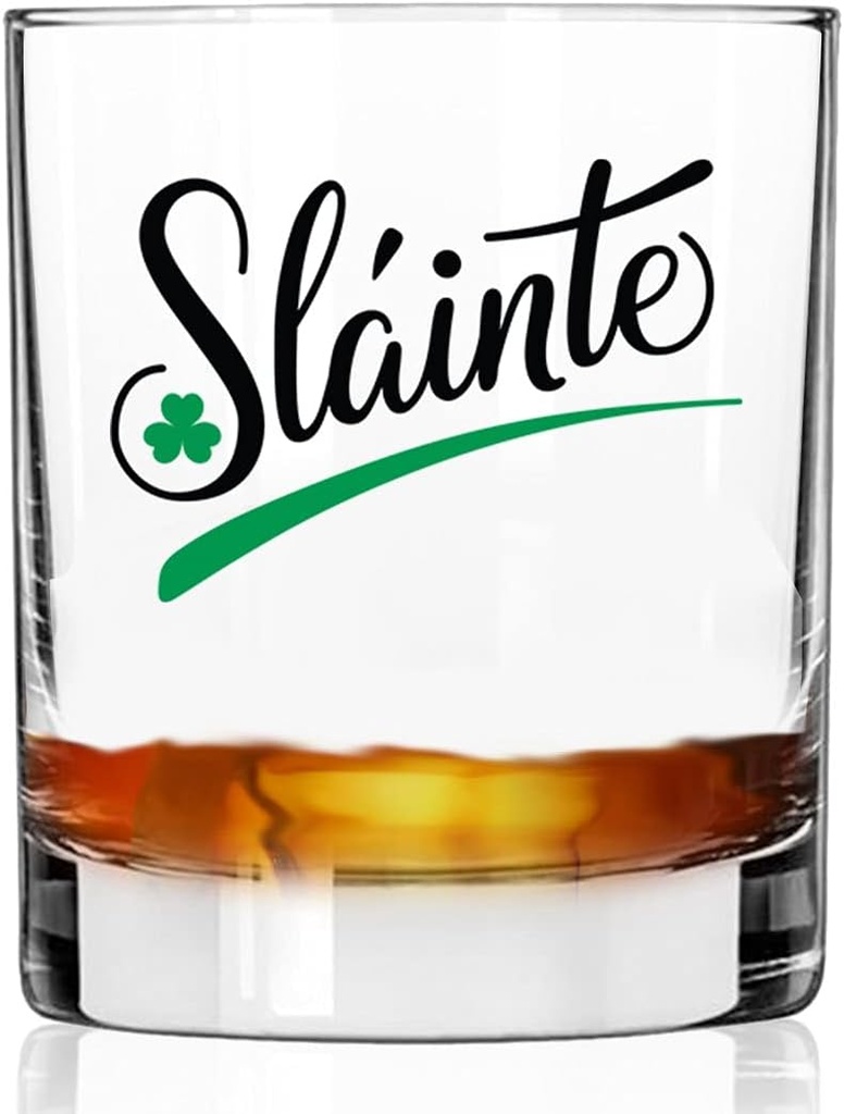 Toasted Tales - St Patrick's Day - SLAINTE with Clover Leave Printed on Whiskey Glasses | St Pattys Glasses for Party Decorations | Home Decor Wine Glasses | Irish Gifts | Mens & Womens Gift (11 oz)