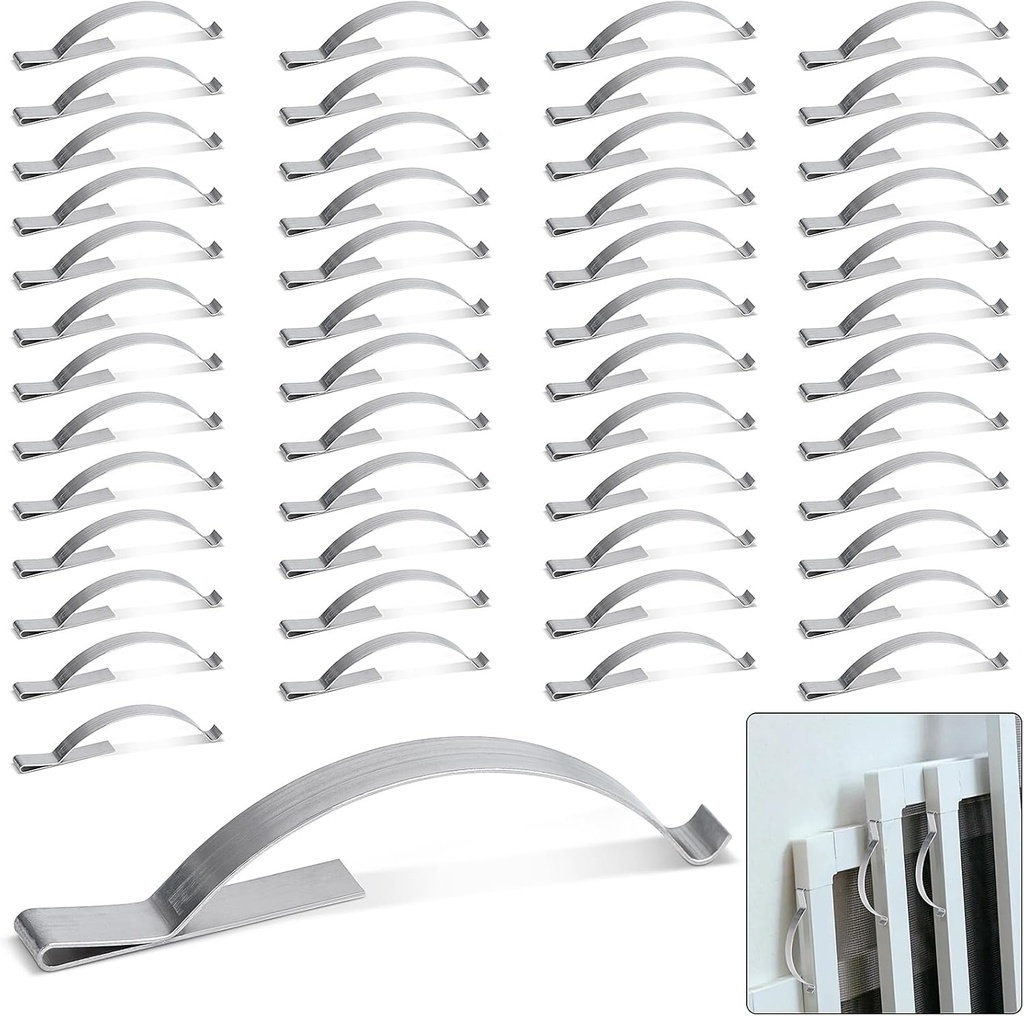50 Pcs Window Screen Tension Spring, Durable Corner Mount Flat Window Spring Stainless Steel Window Screen Clips, Holding Screen Sliding in Aluminum Channel Safely and Securely, ¼” Wide 2-3/4” Long