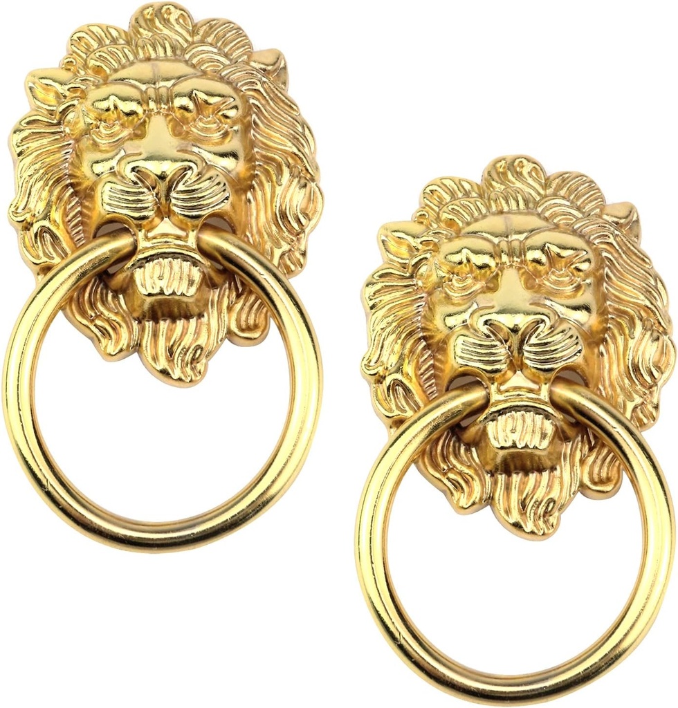 2Pcs 3.54"x2" Big European Style Alloy Double Hole Lion Head Handle,Zinc Alloy Pull Tab Handle Door Rings Pull Handle Knobs,Hole Pitch 1.26"/32mm