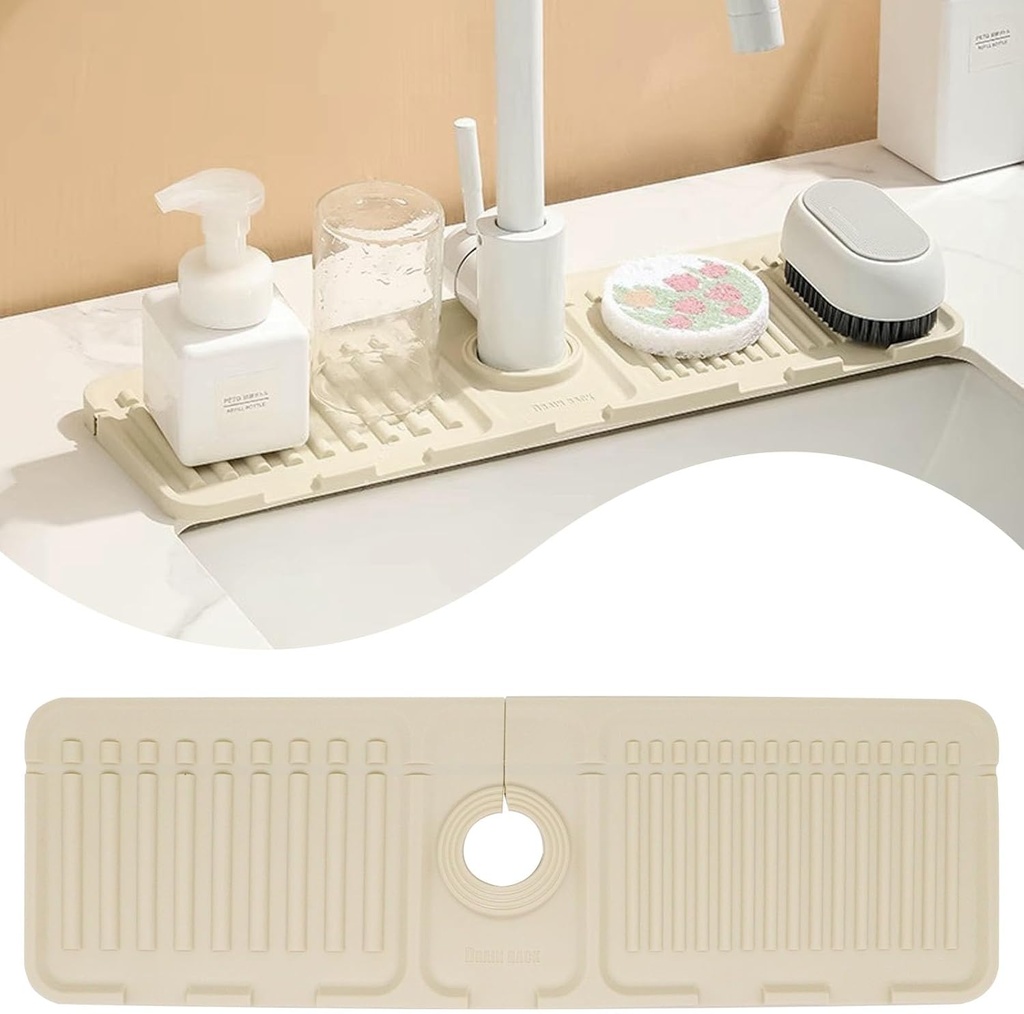 Silicone Faucet Mat for Kitchen Sink, Kitchen Sink Splash Guard, Sink Faucet Mat Splash Guard Behind Faucets, Draining Mat, Splashes Guard for Kitchens Sink Area Bathroom (1Pcs, Off White)