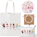 Y1tvei Cute Ballerina Canvas Bags Kit- Ballet Dancing Girl Recital Gifts with Tote bag Makeup Pouch Stickers Bracelet Card