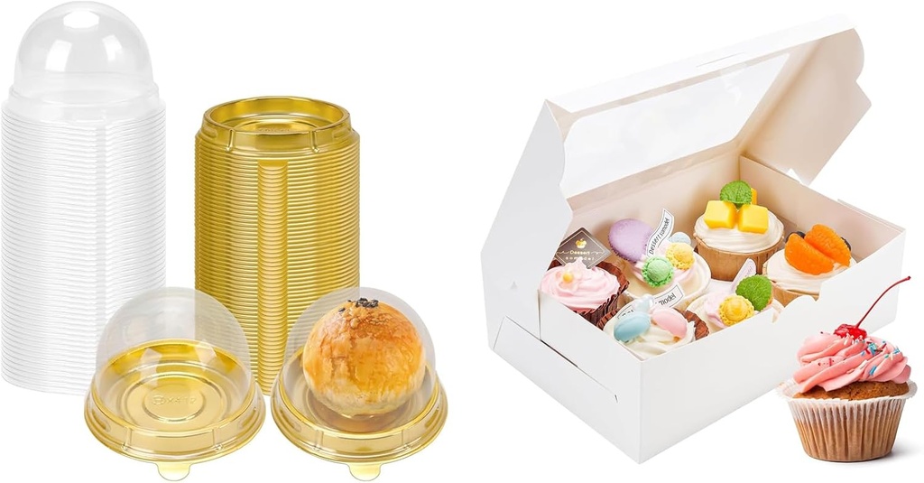 Bundle of 50 Pack Mini Cupcake Container and 15 Pack Cupcake Boxes