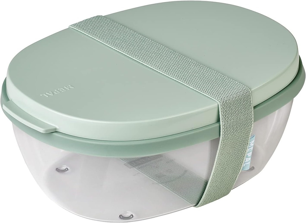 Mepal Portable Duo-Salad Box - Nordic Sage - with 2 Compartments and Detachable Mini Box - BPA Free