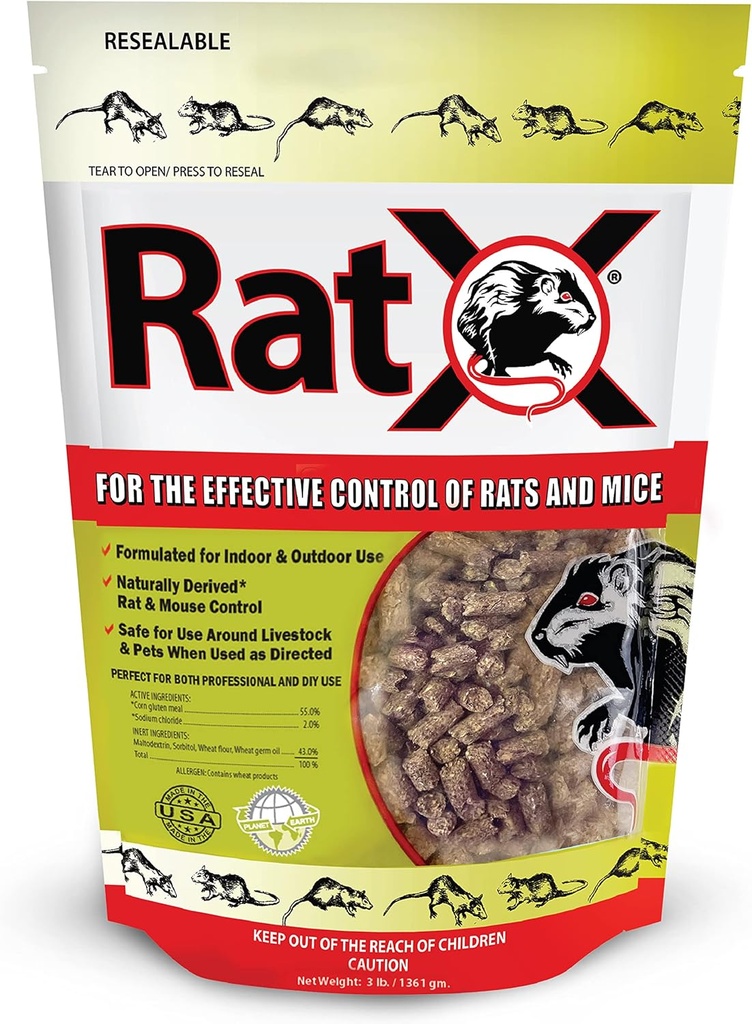 EcoClear Products 620102, RatX All-Natural Non-Toxic Humane Rat and Mouse Killer Pellets, 3 lb. Bag