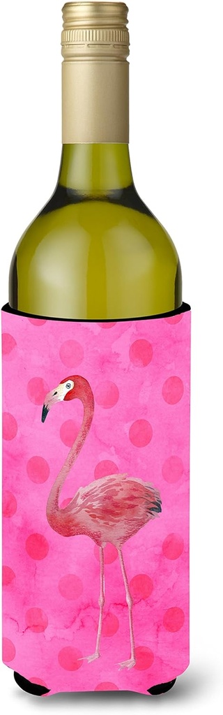 Caroline's Treasures BB8189LITERK Flamingo Pink Polkadot Wine Bottle Hugger Bottle Cooler Sleeve Hugger Machine Washable Collapsible Insulator Beverage Insulated Holder