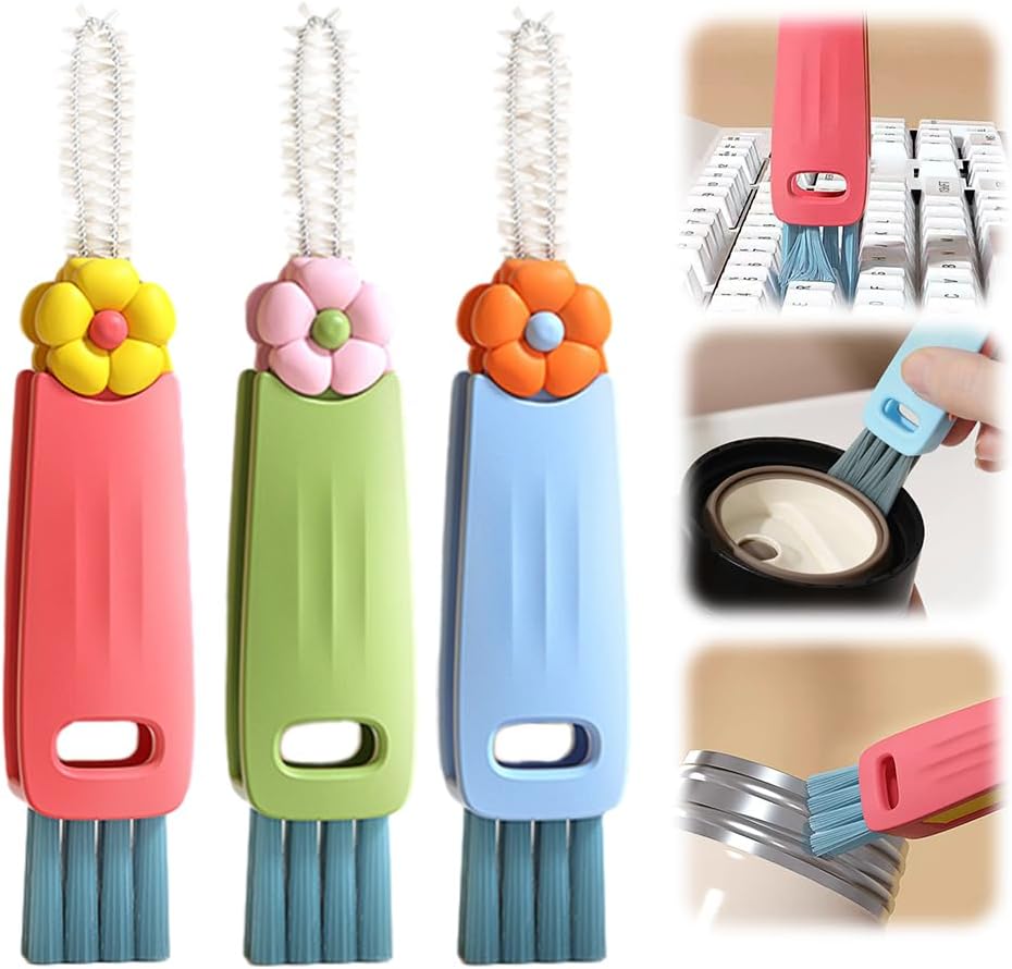 3PCS 3 in 1 Multi-Functional Cleaning Brush, Cup Lid Cleaning Brush with Soft & Hard Bristles, Portable, Suitable for Cups, Bottles & More, Multicolor