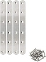 4 Pack Flat Mending Plate for Wood,ULIFESTAR Stainless Steel Straight Brackets 200mm / 8" Length 6 Screw Hole Flat Repair Fixing Wood Brace Joining Plates Connector with Fixing Screws