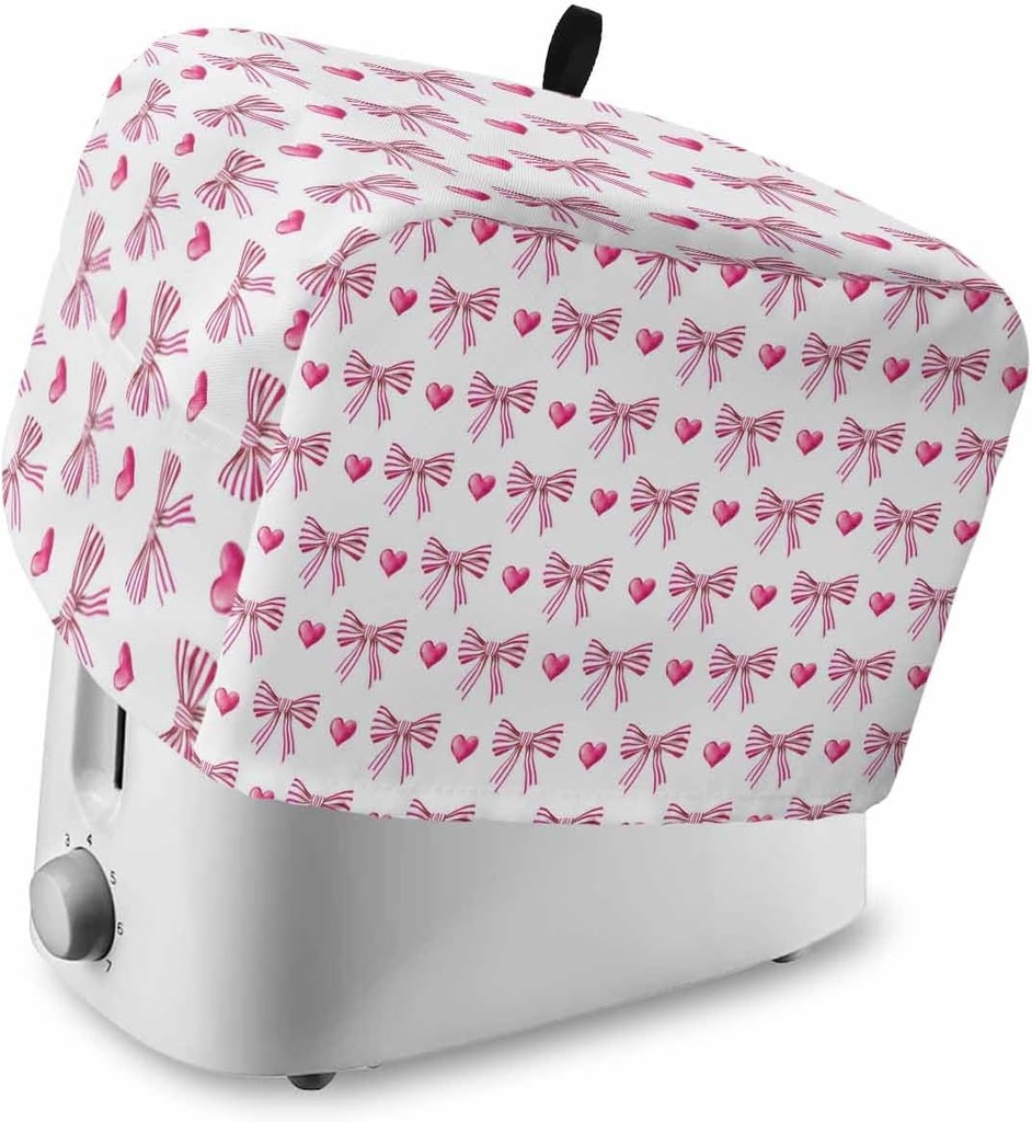 Sweet Bow Striped Toaster Cover 4 Slice, Kitchen Appliance Covers with Pocket & Loop, Pink Love Modern Preppy Aesthetic Polyester Bread Machine Covers Dust & Fingerprint Protection