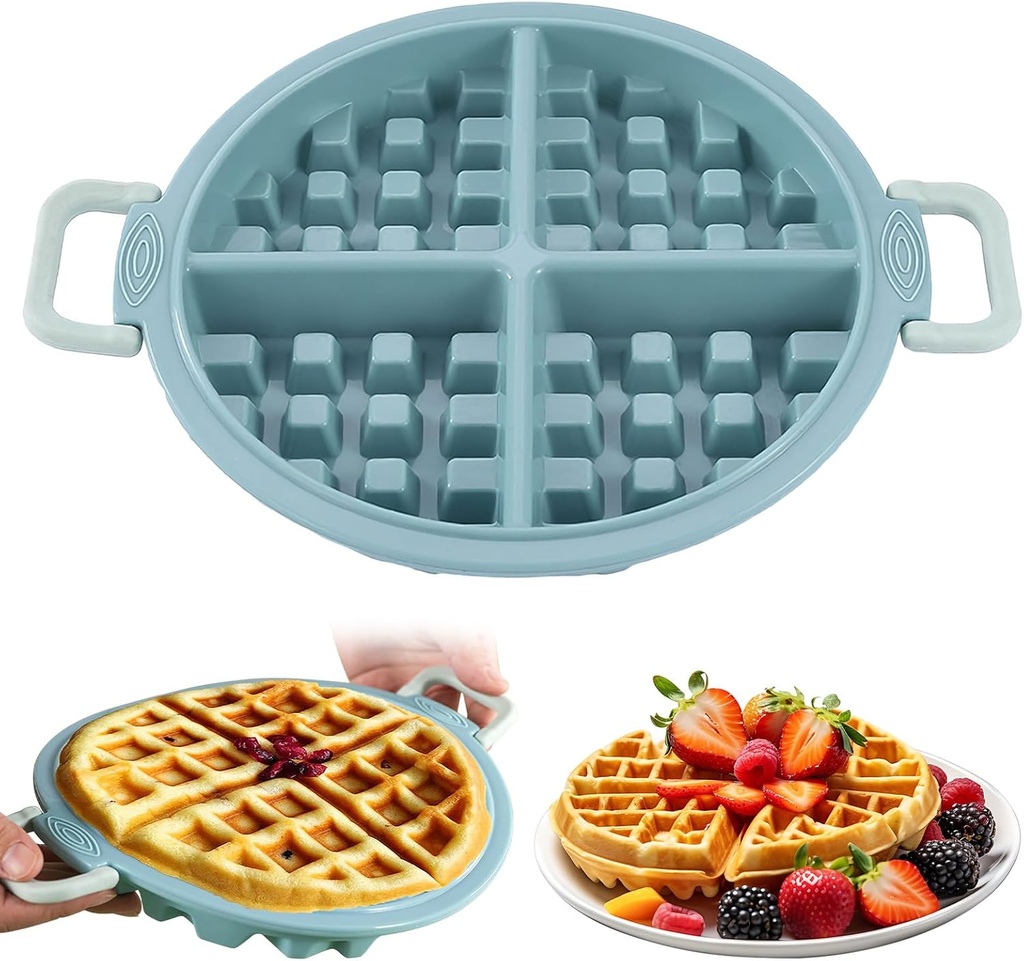 Silicone Waffle Mould-4 Cells Baking Pan Triangle Shape Non-Stick Cake Baking Tray Loaf Pan, Reusable Waffle Maker Pancake Muffin Mold, Flexible Bread Mold Kitchen Tool (Blue)