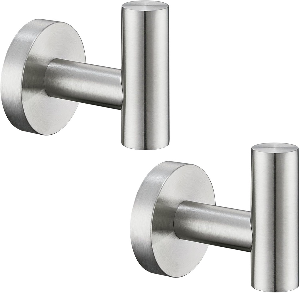Angle Simple Bathroom Towel Hook 2 PCS, SUS304 Stainless Steel Bath Robe Holder, Modern Hand Towel Hanger Wall Mounted, Brushed Nickel