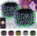 Smart Color Changing Halloween Lights, 2Pack 164FT 400LED Purple, Orange and Green App Control RGB LED String Light with Remote & Timer, Twinkle Christmas Tree Light Waterproof Halloween Decorations