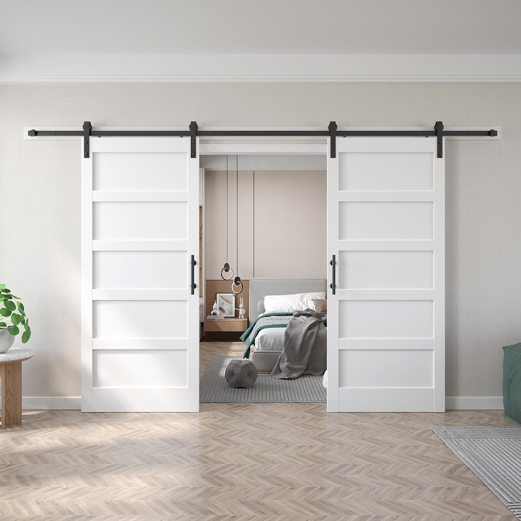 Fredbeck Double 38inx84in White Sliding Barn Doors and Hardware Included