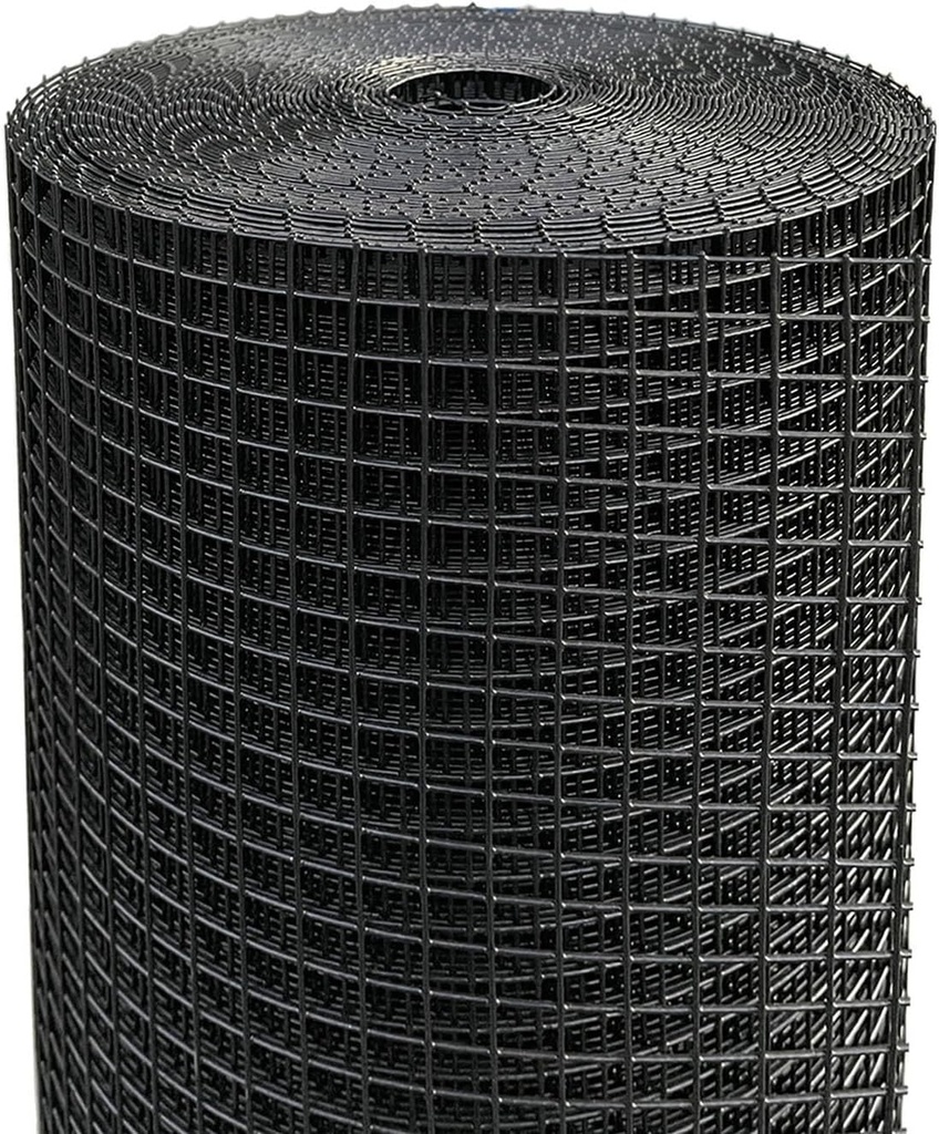 Hardware Cloth 1/2 inch, Chicken Wire Mesh Roll, 24'' x 50' 19 Gauge - Black Vinyl Coated Wire Fence Roll, Welded Wire Fencing, Mesh & Wire Cloth, Garden Fence