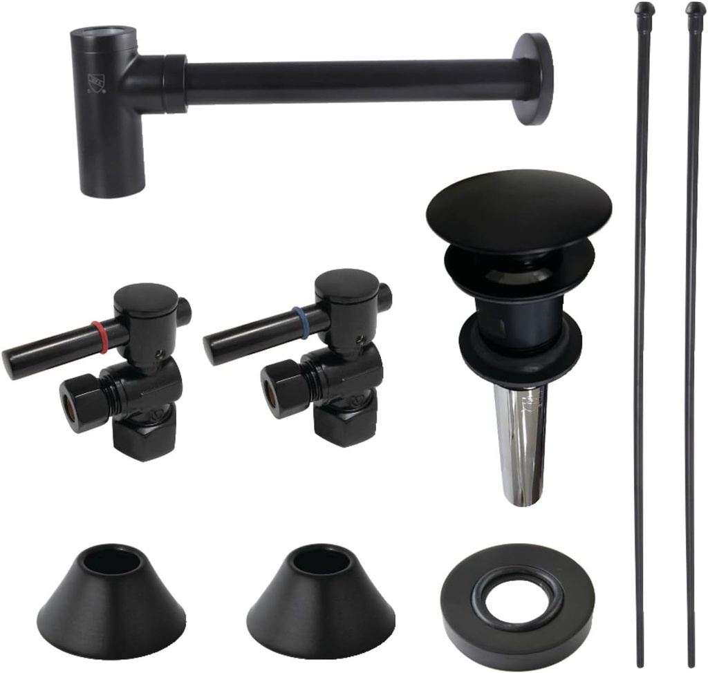 Kingston Brass CC43100DLVOKB30 Trimscape Plumbing Sink Trim Kit with Bottle Trap and Overflow Drain, Matte Black