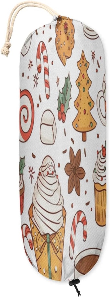 Cartoon Christmas Tree Cupcake Plastic Bag Holder for Kitchen Shopping Bag Carrier Wall Mount Plastic Bag Organizer Kitchen Decor Gifts for Mother Wife 22 x 9 Inch