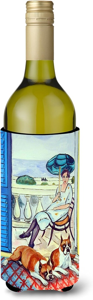 Caroline's Treasures 7068LITERK Lady with her Boxer Wine Bottle Hugger Bottle Cooler Sleeve Hugger Machine Washable Collapsible Insulator Beverage Insulated Holder
