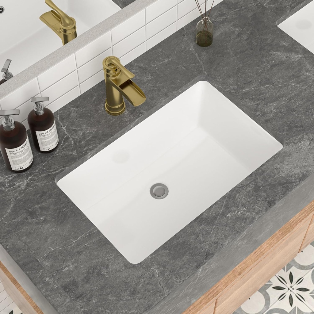 Mocoloo Undermount Bathroom Sink 21 x 13 Inch Rectangle Porcelain White Vessel Ceramic Bathroom Sink 7 Inch Deep Basin with Overflow Lavatory Vanity Top Under Mounted the Counter