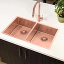 32 Inch Rose Gold Kitchen Sink, 32 x 19 Inch Undermount Kitchen Sinks, 50/50 Double Bowl 16 Gauge Stainless Steel Sinks for Modern Kitchen