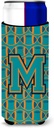 Letter M Football Aqua, Orange and Marine Blue Ultra Beverage Insulators for slim cans