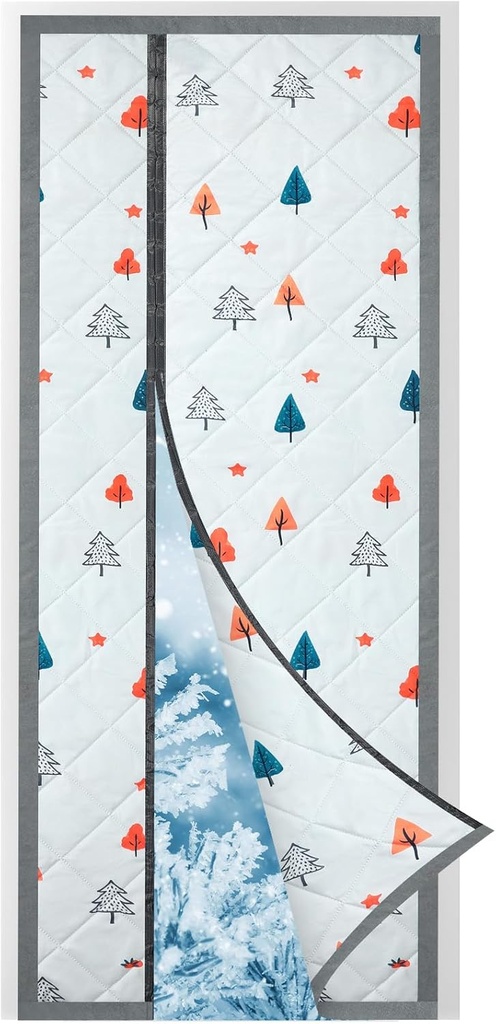 Magnetic Thermal Insulated Door Curtain Insulation Cover to Keep Warm in Winter Magnetic Home Decor Door Way Privacy Curtain, 32 x 83 Inch Grey