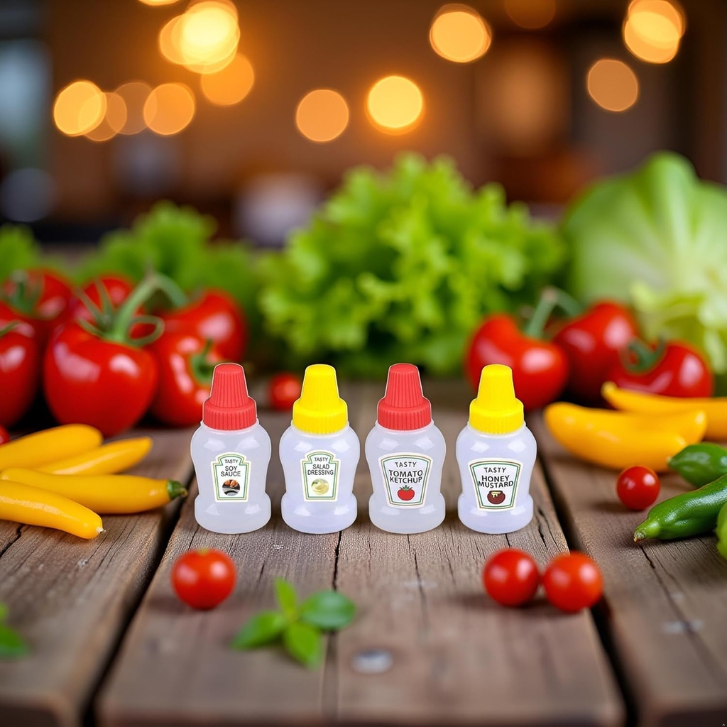 4Pcs Mini Ketchup Bottle for Bento Box Accessories,Mini Condiment Squeeze Bottles,Portable Honey Sauce Salad Dressing Dispensers Jars Containers,Kitchen and Dining,Dinnerware and Serveware