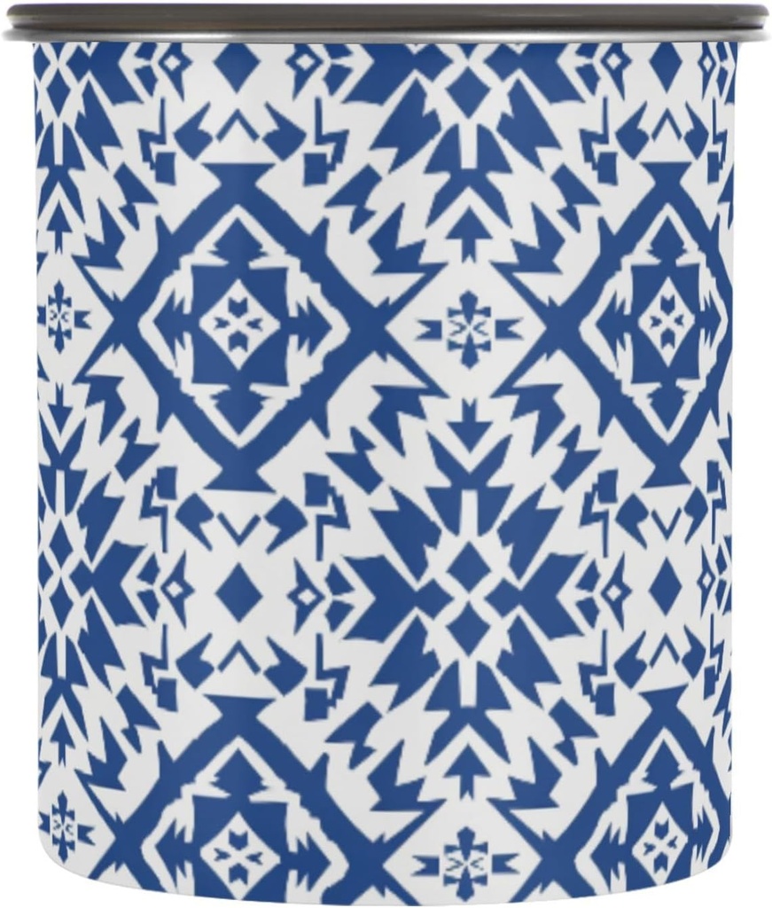 Blue Aztec Art Ornament Airtight Coffee Bean Canister 30oz Food Storage Containers with Lids For Gournd, Tea, Sugar, Flour, Rice, Cereal, Candy Cookie Jar
