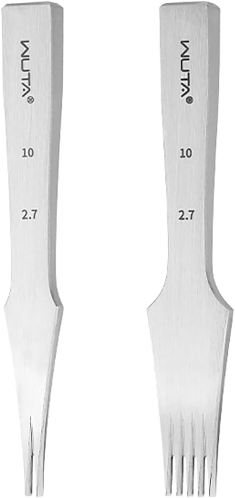 WUTA Leather Chisel All-Polished Leather Die-Steel Chisel French Style Pricking Iron Sharp Leather Punching Tool Kits,Obverse 2.7mm 2 Teeth+5 Teeth