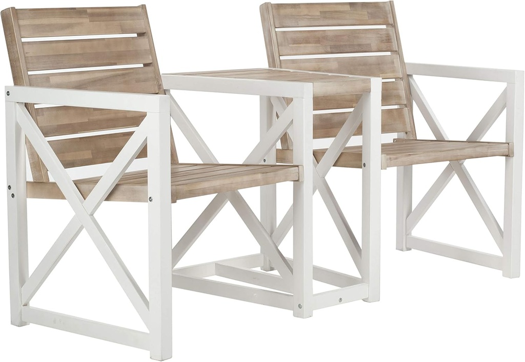 SAFAVIEH Outdoor Collection Jovanna White and Ash Grey Two Seat Bench