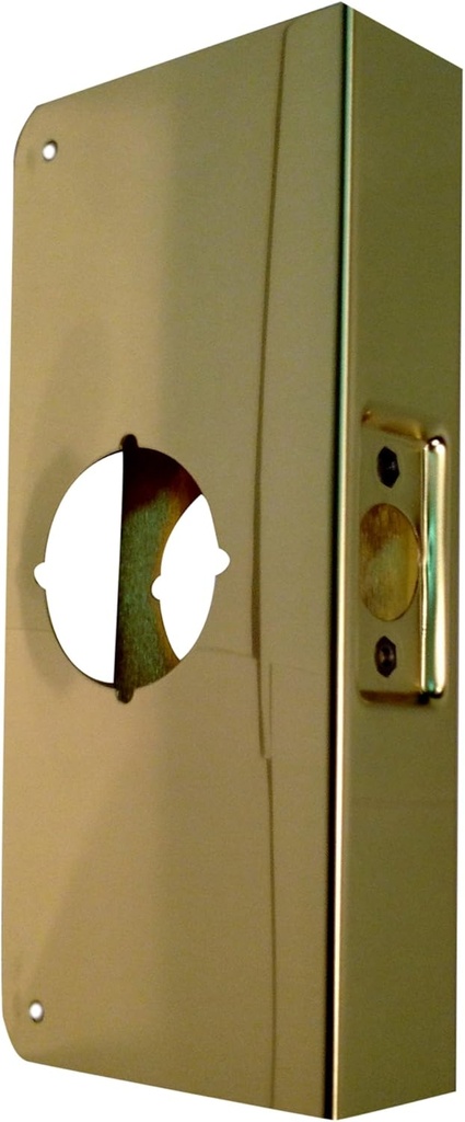 Don-Jo 4-CW 22 Gauge Stainless Steel Classic Wrap-Around Plate, Polished Brass Finish, 4-1/4" Width x 9" Height, 2-3/4" Backset, 1-3/4" Door Size, for Cylindrical Door Locks (Pack of 10)