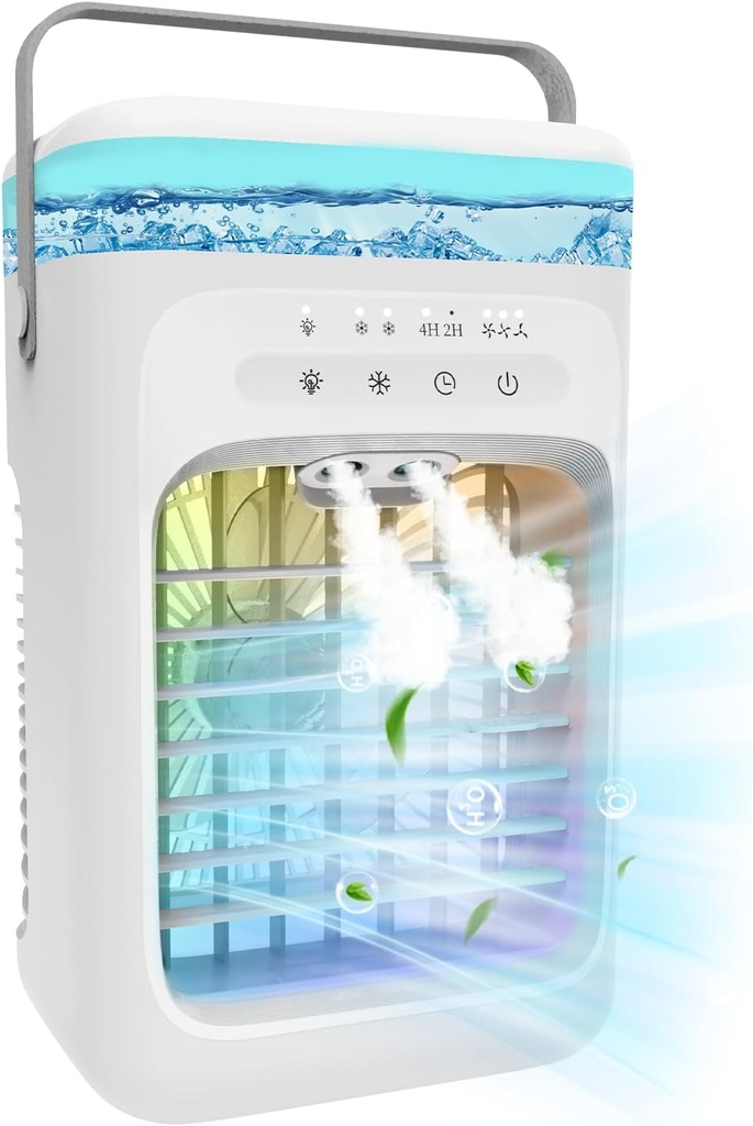 Portable Air Conditioner, 2025 Upgrade Evaporative Mini Portable AC Unit with 3 Adjustable Speed 2-4H Timer & 7-Color LED, Compact Cooling Fan for Bedroom, Home, Office, Small Rooms