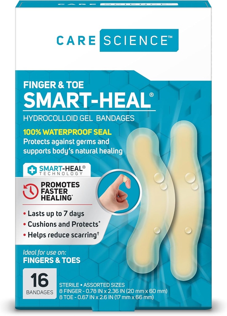 Care Science Smart Heal Hydrocolloid Gel Bandages, Fingers & Toes, Assorted Sizes, 16 ct