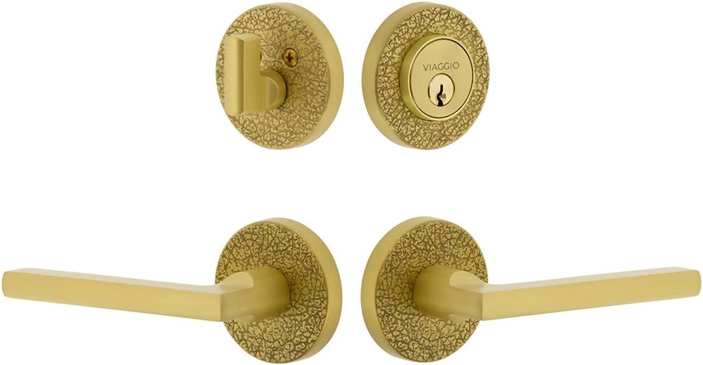 Viaggio CLOMLTMIL_Combo_234_LH Motivo Left Handed Solid Brass Single Cylinder Keyed Entry Door Lever Set and Deadbolt Combo Pack - 2-3/4" Backset - Satin Brass
