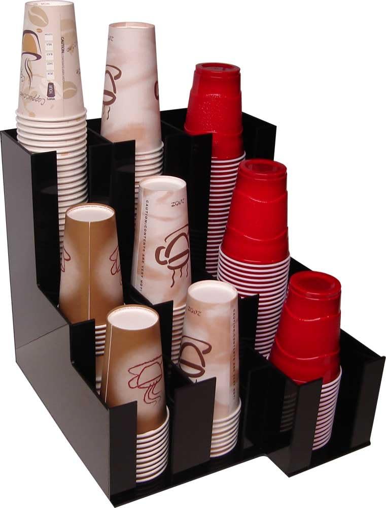 RCS Plastics Cup Dispenser for Beverage Soda Cups, Coffee Cups and Lids Organizer for Coffee Counters and Breakroom (10076)