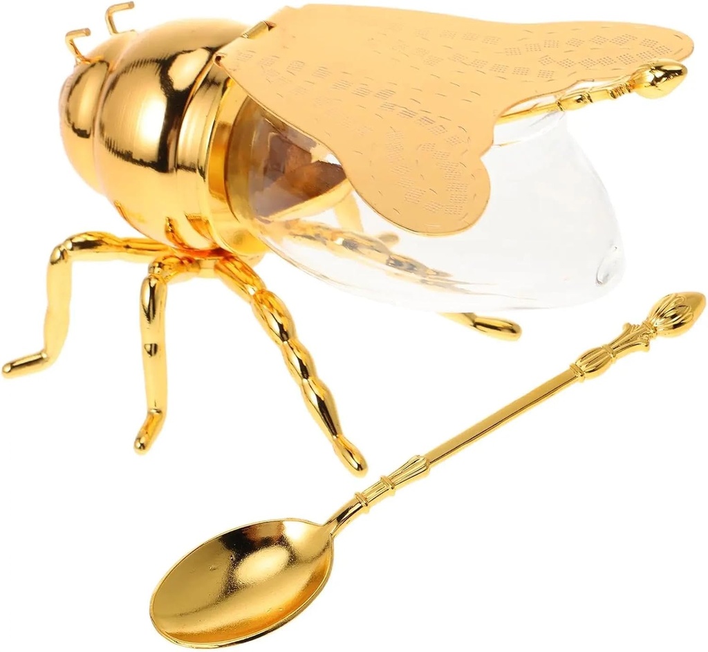 Bee Shaped Glass Honey Jar Dispenser with Dipper Spoon – Honey Pot, Bee Honey Holder, Syrup Server, Spice Container & Sugar Jar, Dispenser Tea Caddy for Kitchen Décor & Gift